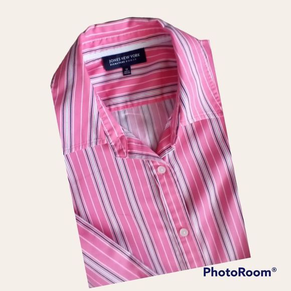 Jones New York Signature Women's Striped Pink and White Blouse - Picture 3 of 4